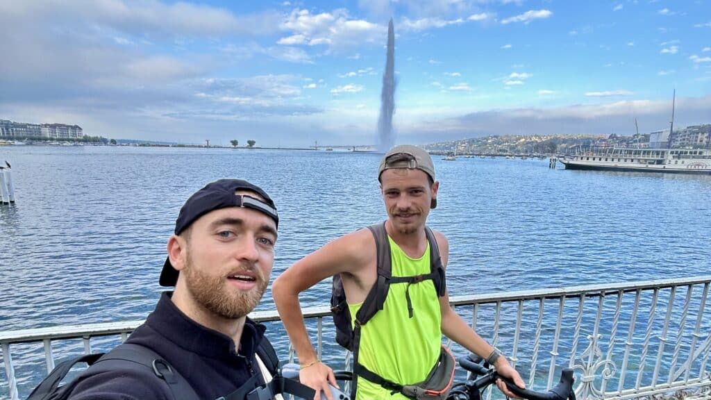 Selfie devant le jet d'eau de Genève